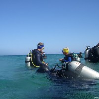 Felix, Silvi, Manne und Alex mit Kopf unter Wasser, September 2009